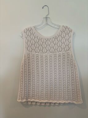 Dex Boho Crochet Knit Tank Top | Ivory | Scalloped Hem | Size XL | Like New